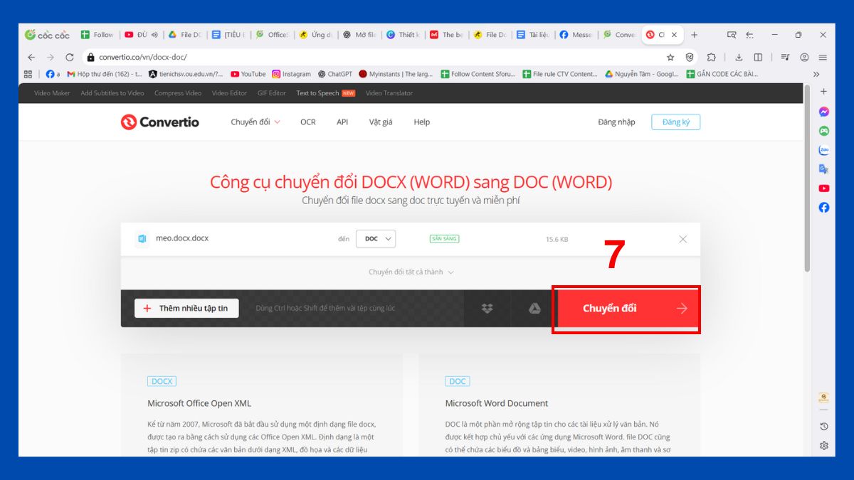 Chuyển file DOCX sang DOC, PDF, XML trực tuyến bước 4