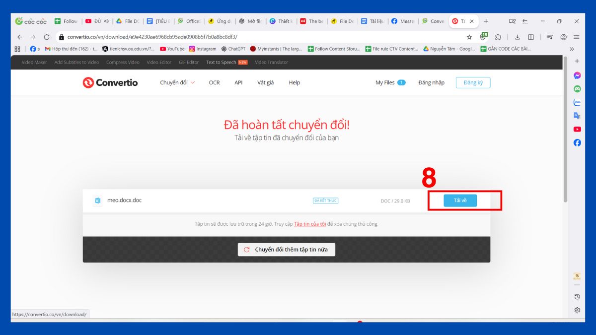 Chuyển file DOCX sang DOC, PDF, XML trực tuyến bước 5