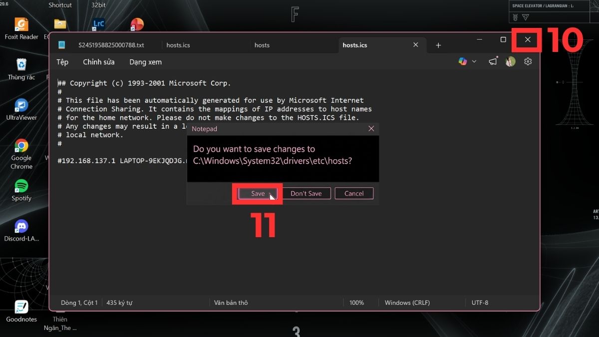 chỉnh sửa file host win 10 bằng cách copy bước 2 còn lại