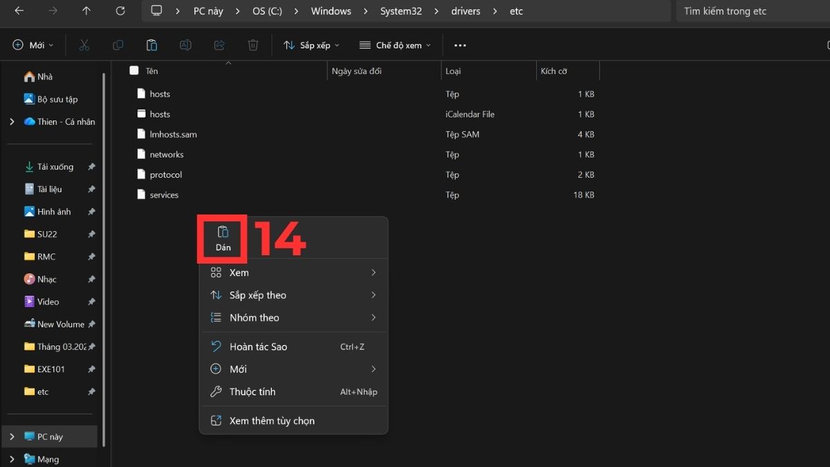 chỉnh sửa file host win 10 bằng cách copy bước 3 tiếp theo