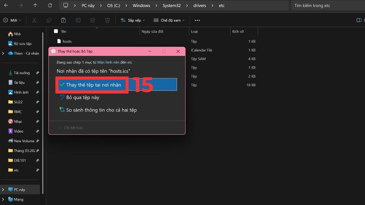 chỉnh sửa file host win 10 bằng cách copy bước 3 kế tiếp