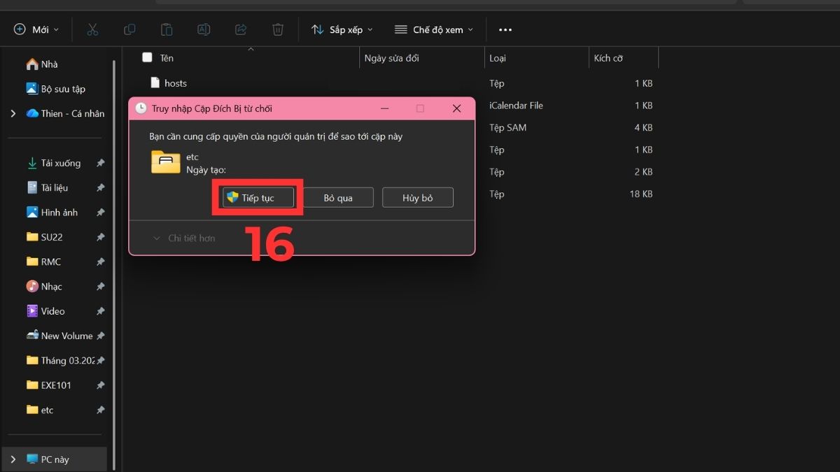 chỉnh sửa file host win 10 bằng cách copy bước 3 còn lại