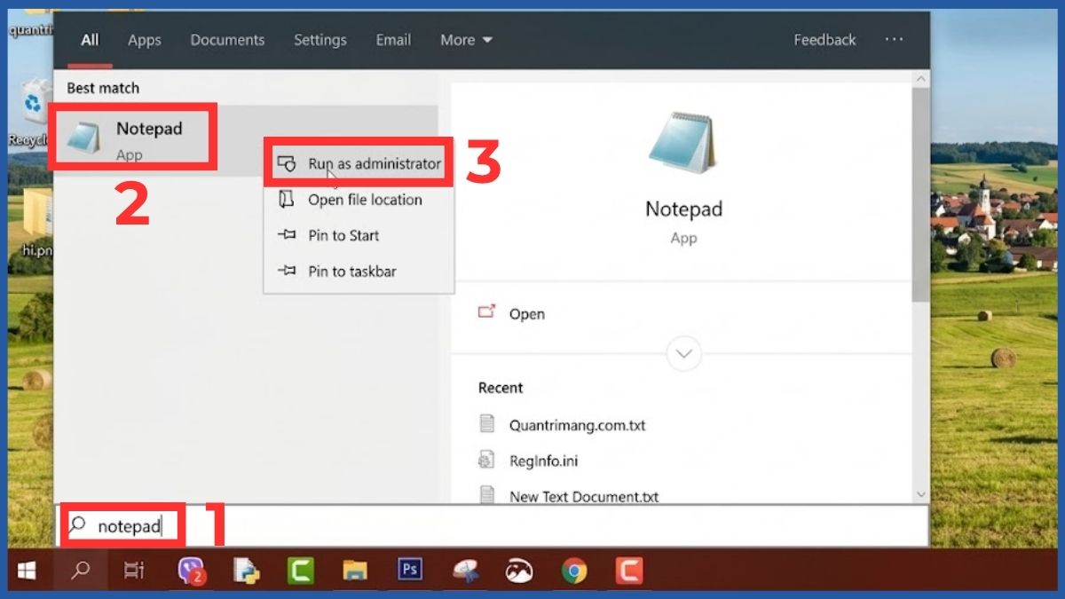Chỉnh sửa file Hosts Windows 10 với quyền Admin bước 1