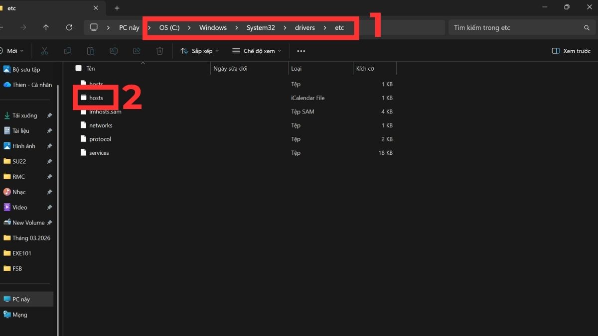 truy cập file host win 10 theo cách thủ công bước 1