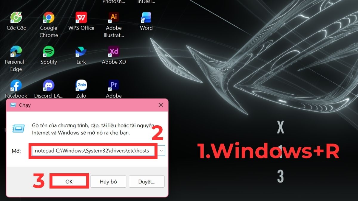 truy cập file host win 10 qua lệnh RUN bước 1