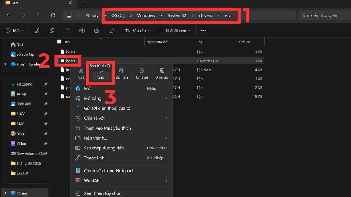 chỉnh sửa file host win 10 bằng cách copu bước 1