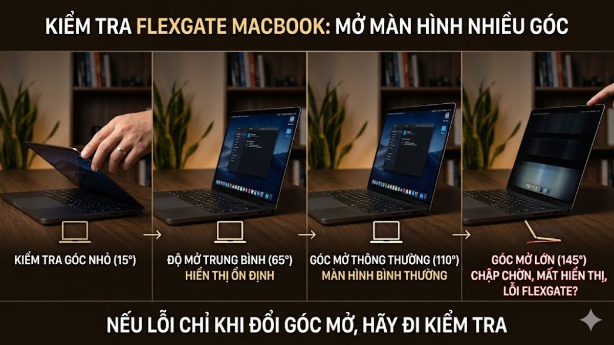 Cách kiểm tra MacBook có bị Flexgate - test khi mở nàn hình nhiều góc