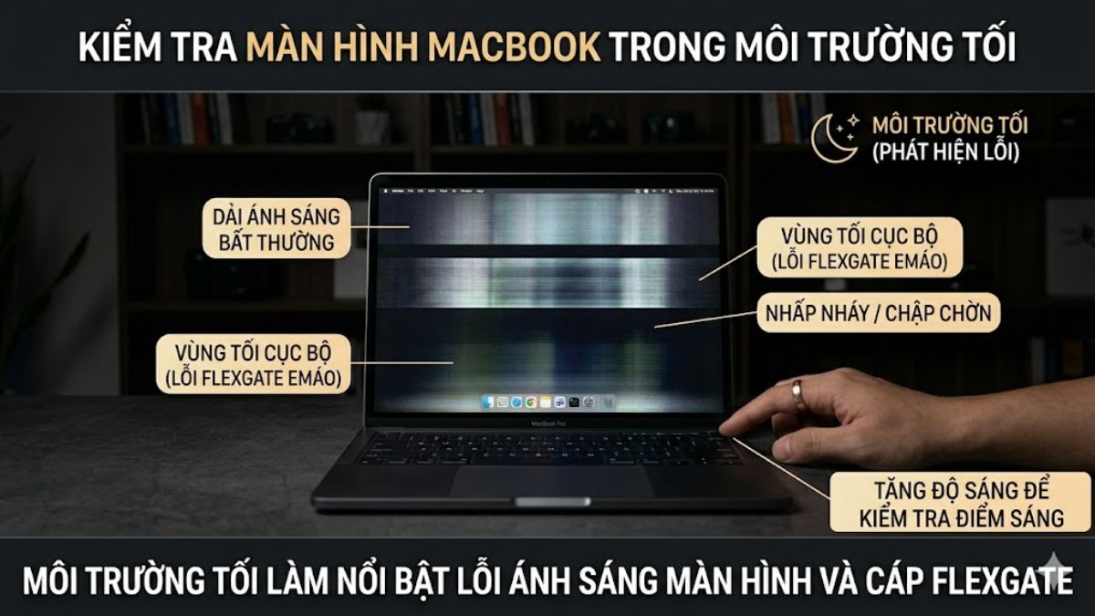 Cách kiểm tra MacBook có bị Flexgate - test trong môi trường tối