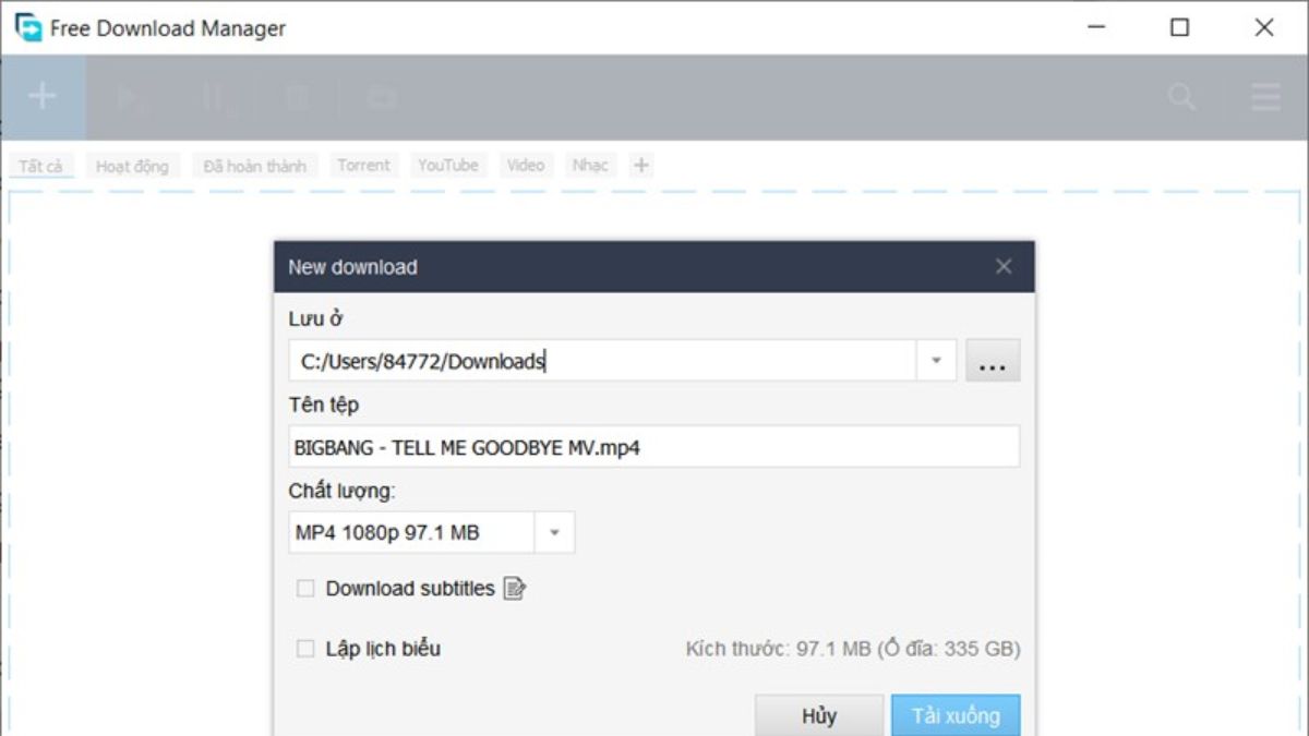 Cách download file bằng Free Download Manager - bước 3