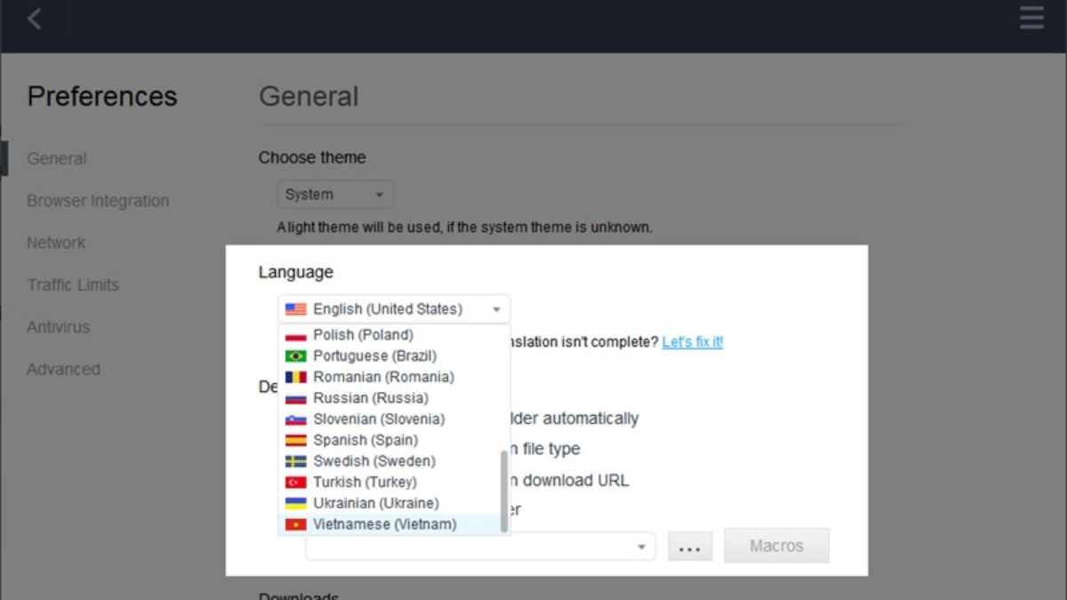 cách đổi ngôn ngữ trên Free Download Manager - bước 3