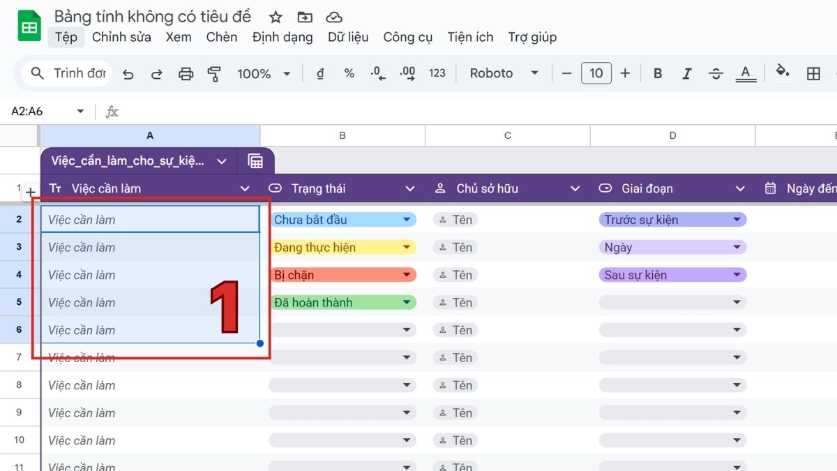 Cách gạch ngang chữ trong Google Sheet bằng thanh công cụ bước 1
