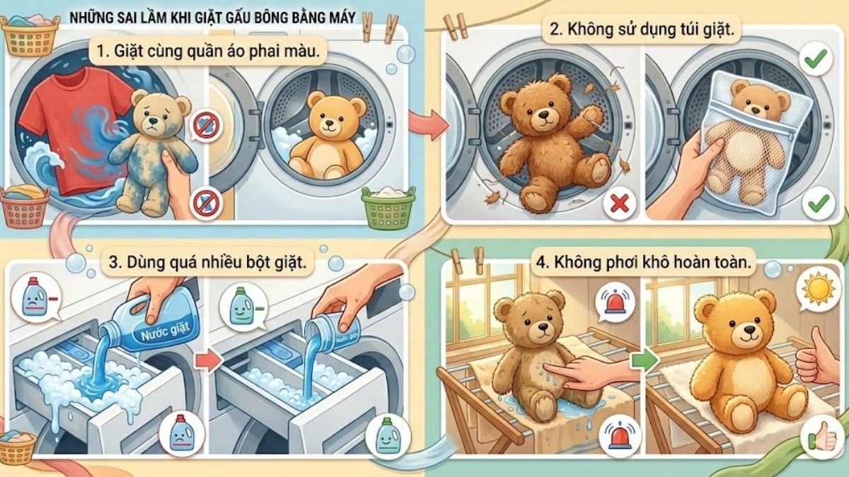 Những sai lầm phổ biến khi giặt gấu bông bằng máy giặt
