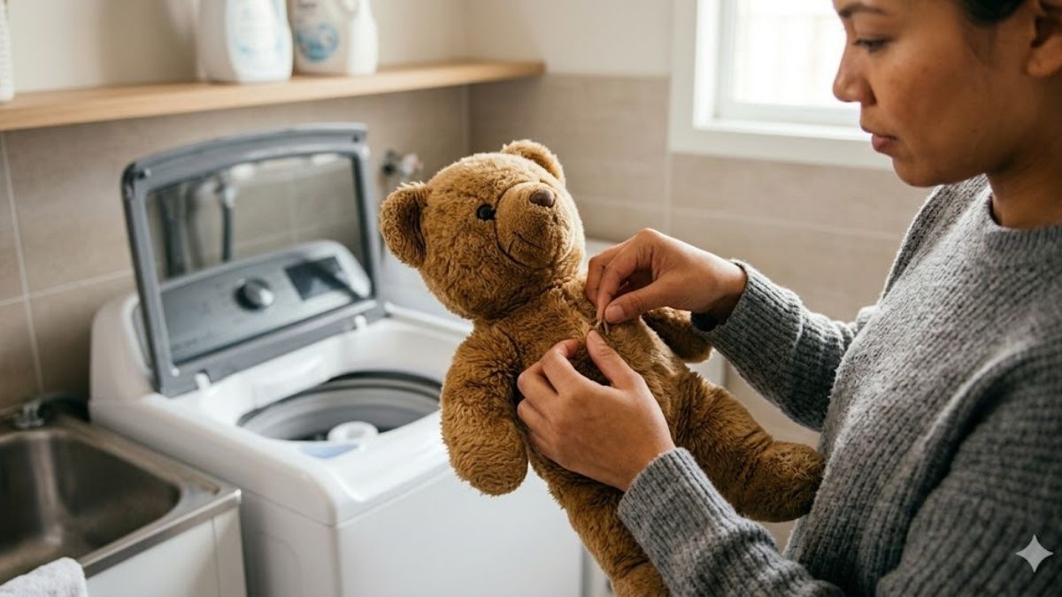 Chuẩn bị trước khi giặt gấu bông bằng máy giặt - kiểm tra cấu trúc gấu bông