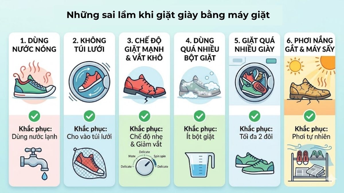 Những sai lầm khi giặt giày bằng máy giặt