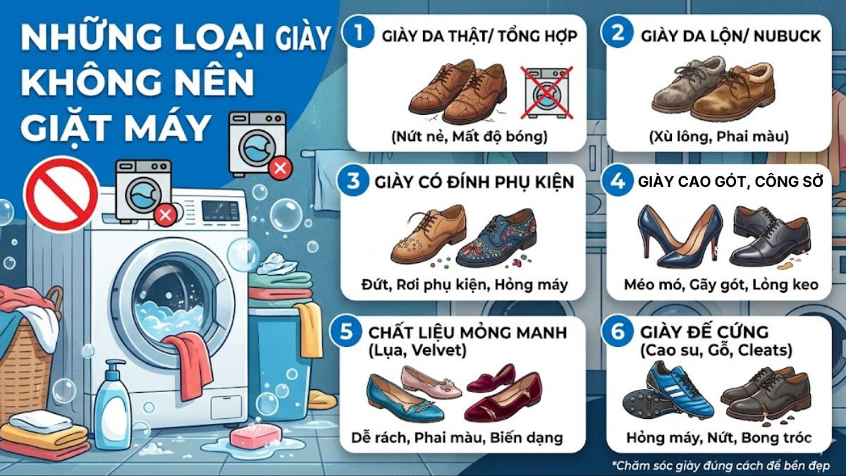 Những loại giày không nên giặt bằng máy