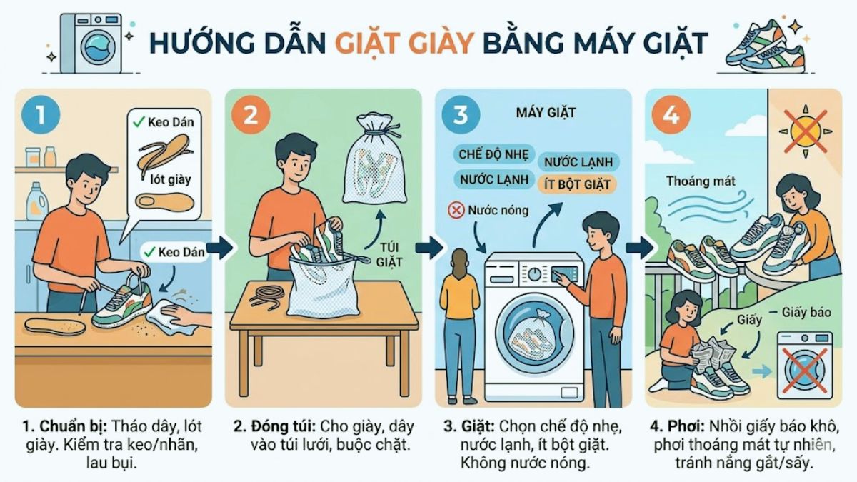 Hướng dẫn cách giặt giày bằng máy giặt