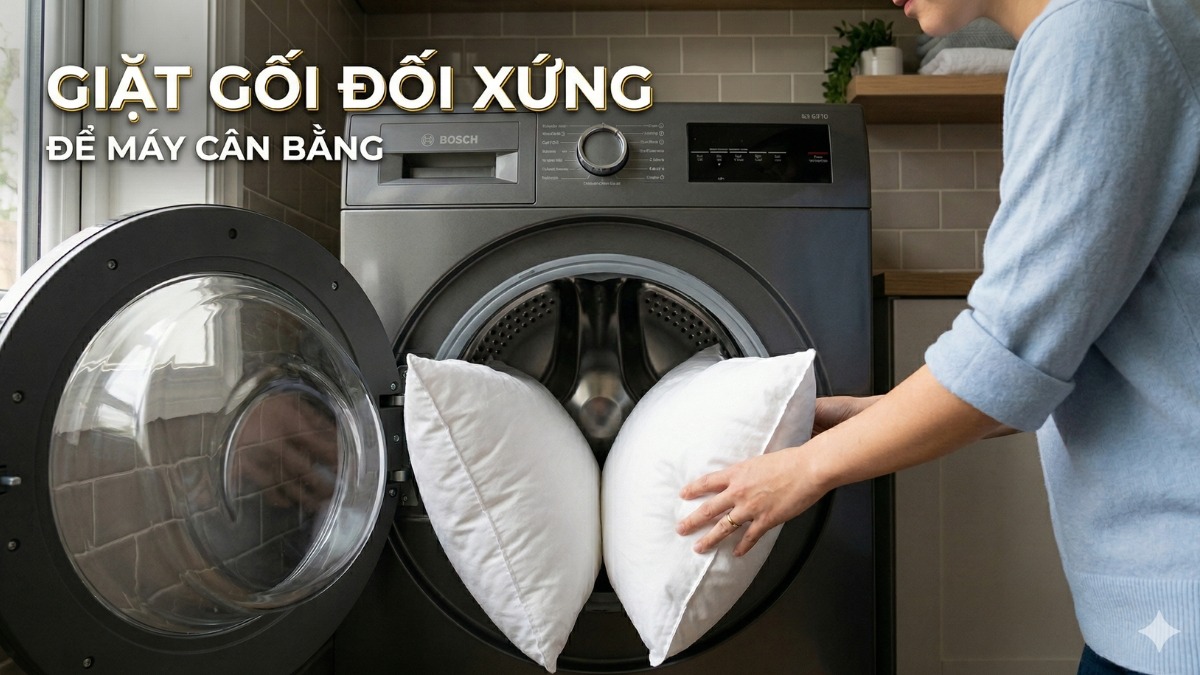 Mẹo giúp giặt ruột gối bằng máy giặt không bị vón - giặt 2 ruột gối cùng lúc