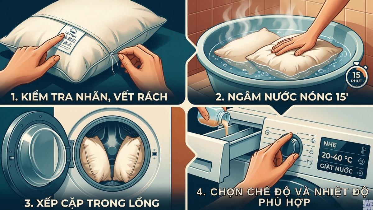 Hướng dẫn giặt ruột gối bằng máy giặt - trước khi giặt