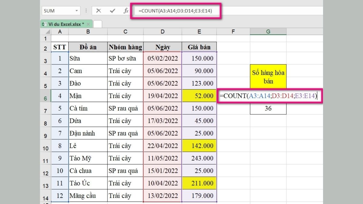 hàm đếm trong excel là gì