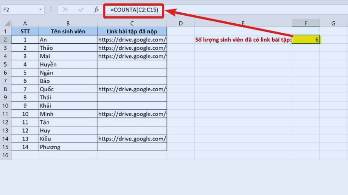 Hướng dẫn chi tiết các hàm đếm trong Excel - Hàm COUNTA (Hàm đếm tất cả)
