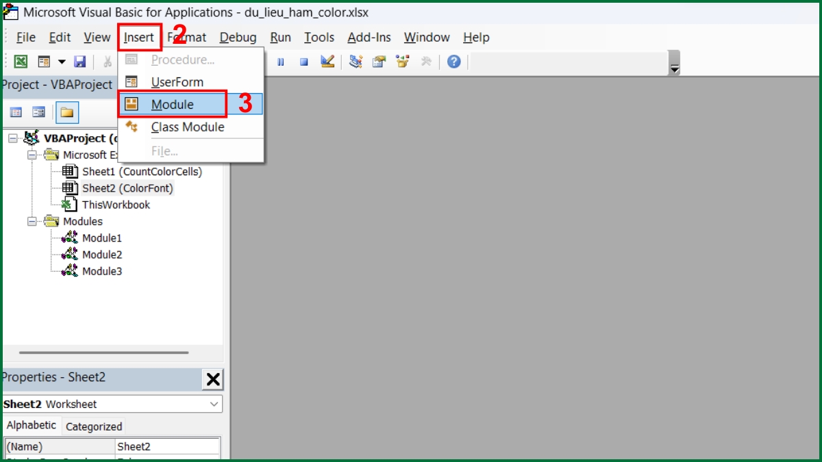 Cách tính tổng các ô theo màu chữ bằng hàm Color trong Excel bước 2
