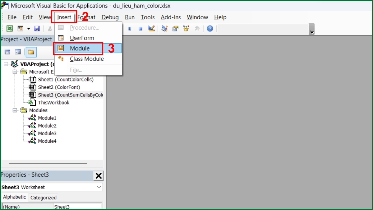 Cách đếm và tính tổng số ô theo màu trên toàn bộ bảng tính bước 2