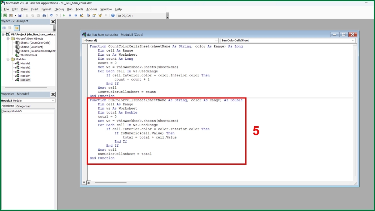 Cách đếm và tính tổng số ô theo màu trên toàn bộ bảng tính bước 3 tiếp theo