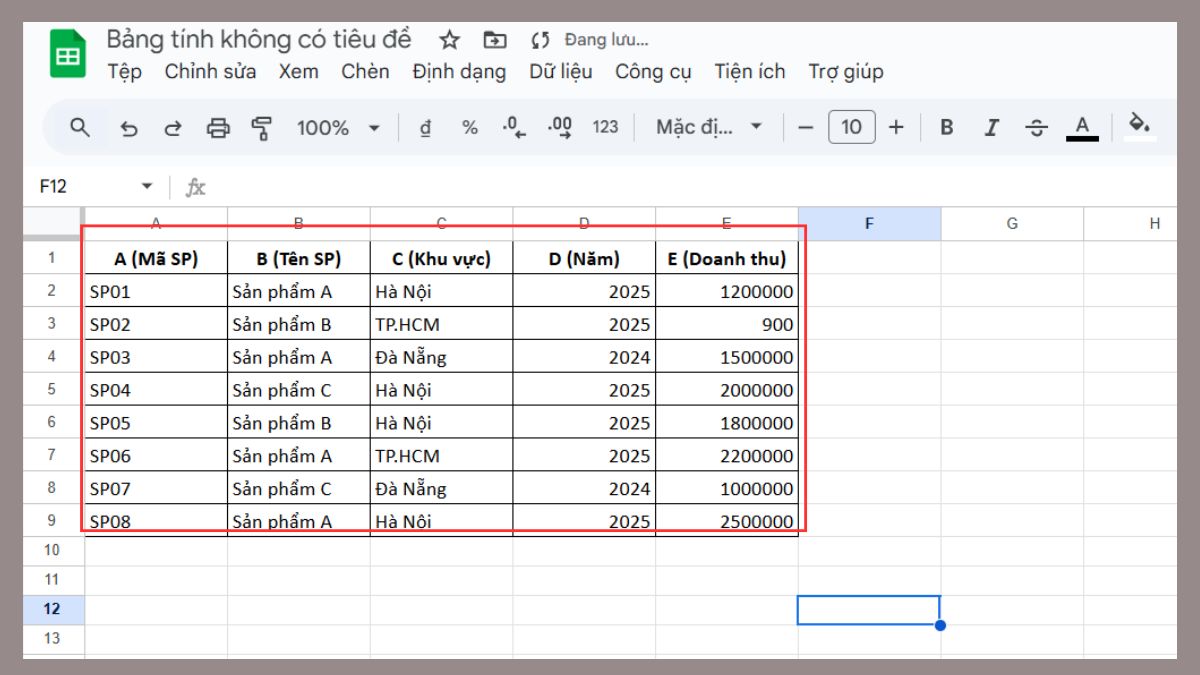 cách dùng hàm COUNTIF trong Google Sheet với hàm index và match bước 1