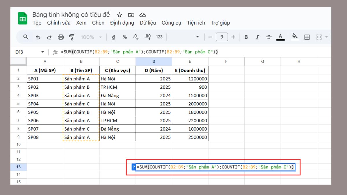 cách dùng hàm COUNTIF trong Google Sheet với hàm vlookup bước 2