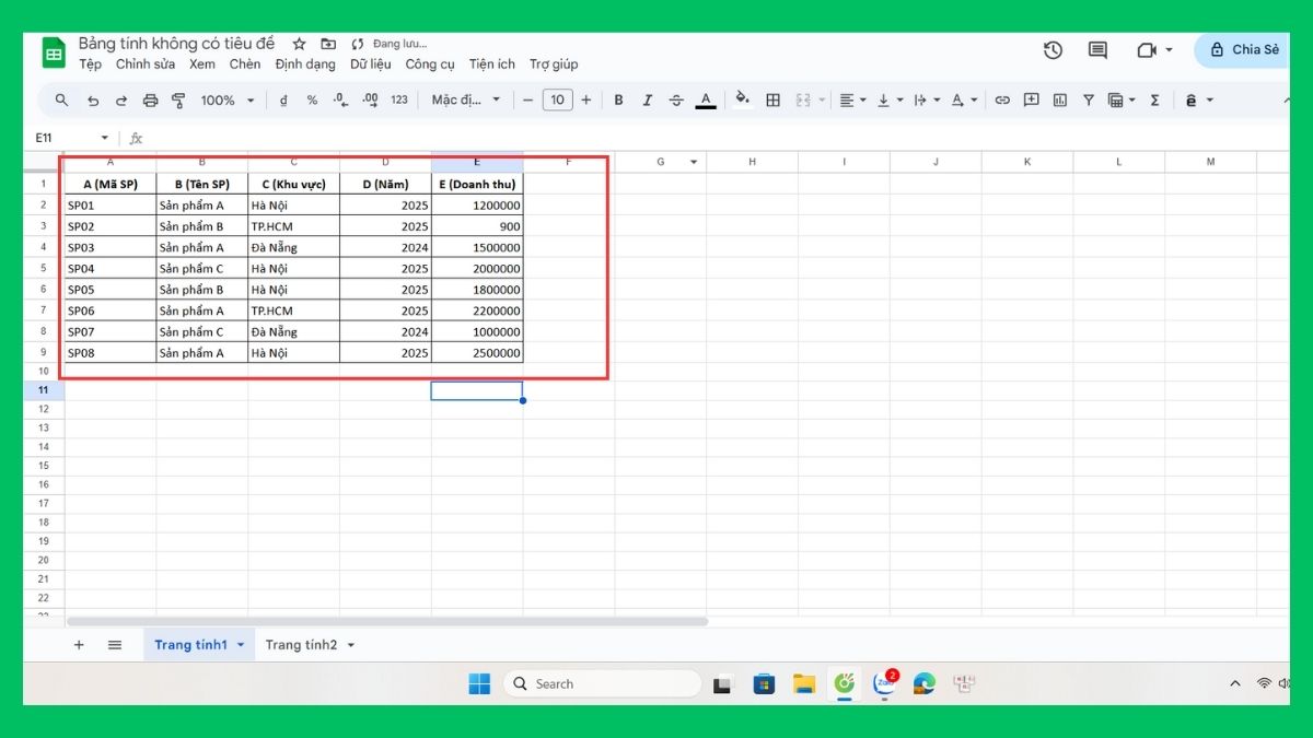 cách dùng hàm COUNTIF trong Google Sheet bước 1