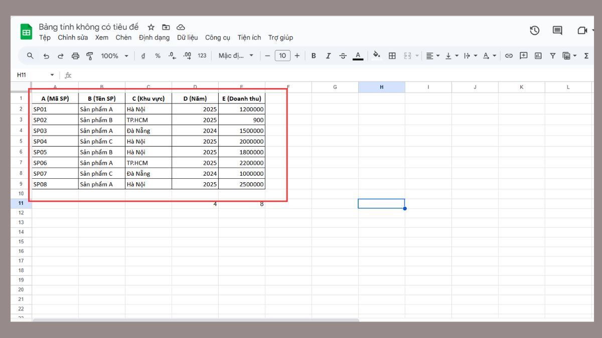 cách dùng hàm COUNTIF trong Google Sheet với hàm left bước 1