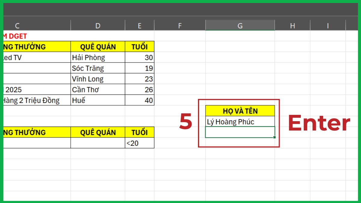 Cách sử dụng hàm DGET trong Excel bước 4