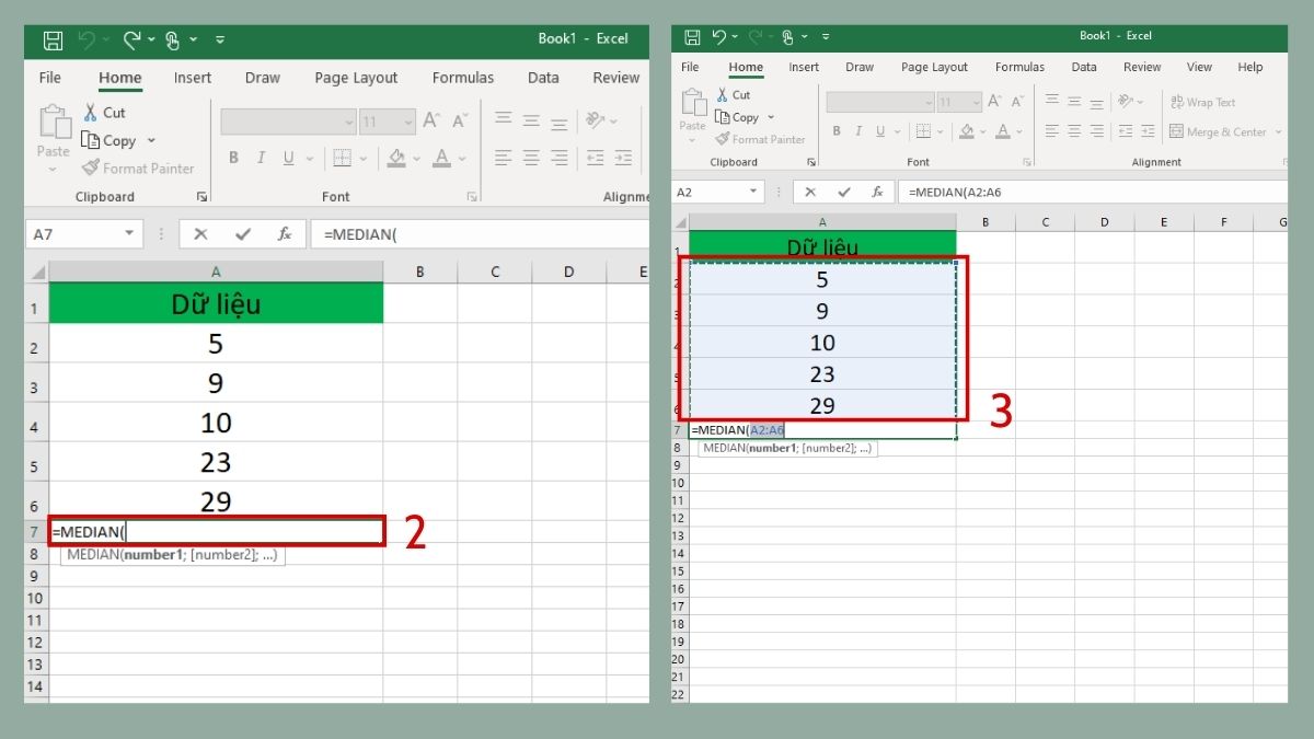 Cách tính trung vị trong Excel bằng hàm MEDIAN bước 2