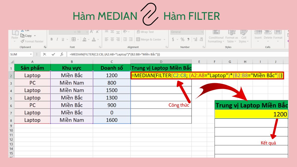 Kết hợp hàm MEDIAN với hàm filter