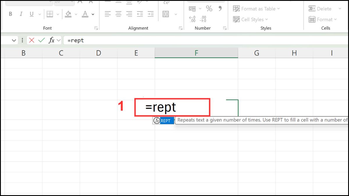 Cách sử dụng hàm REPT trong Excel bước 1