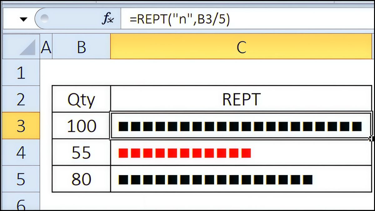 Ứng dụng thực tế của hàm REPT trong Excel