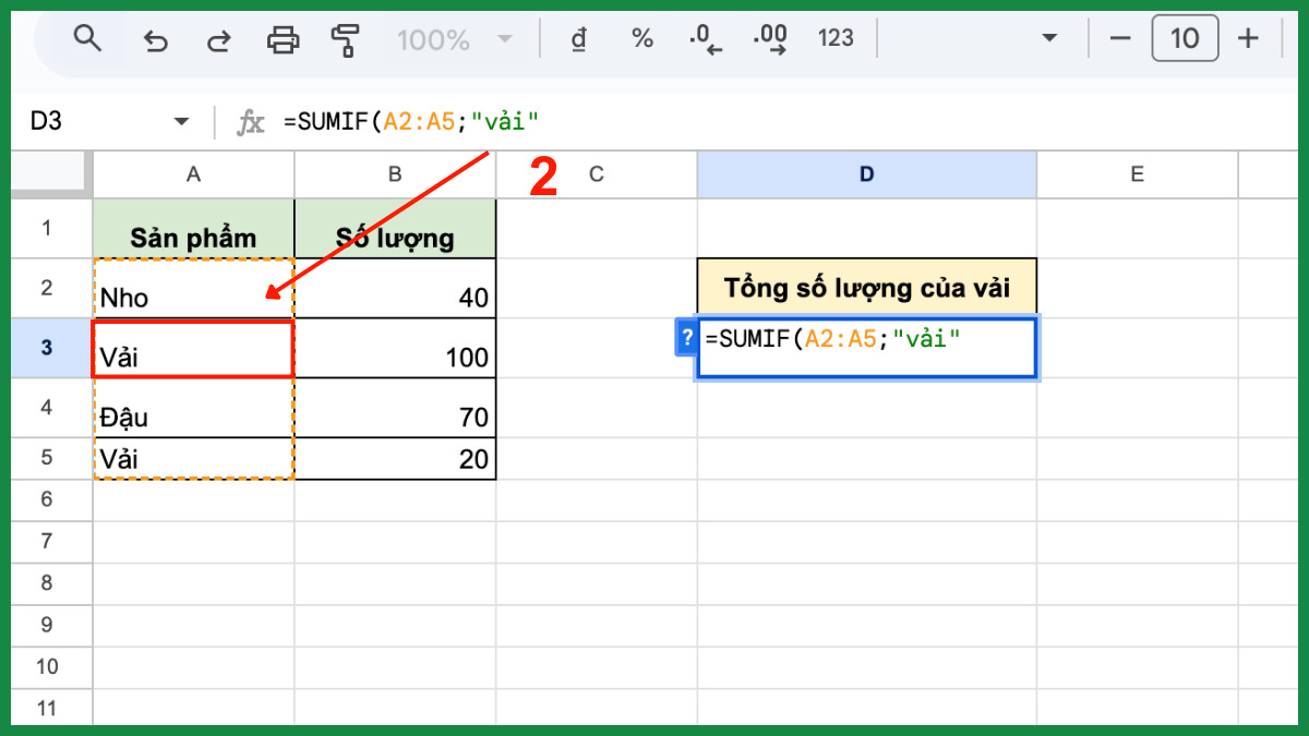 Cách dùng hàm SUMIF trong Google Sheet bước 5