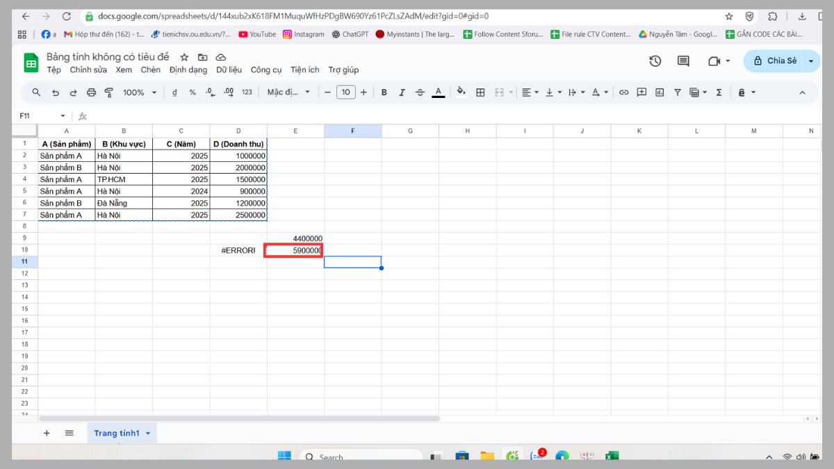 hàm SUMIFS trong Google Sheet tính tổng có điều kiện bước 3