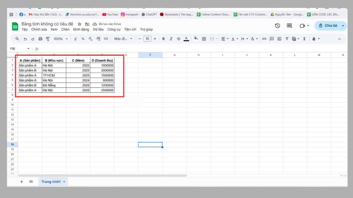 hàm sumifs trong google sheet 2 điều kiện bước 1