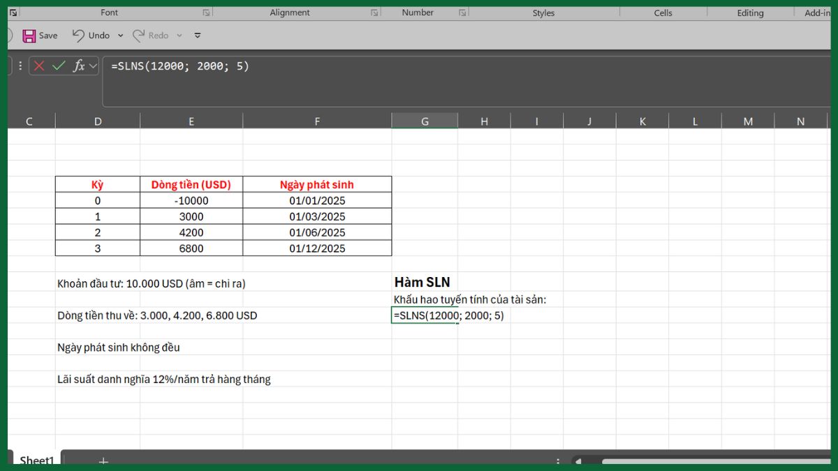 hàm tài chính trong excel hàm SLN
