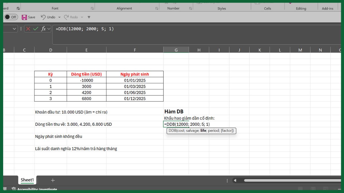 hàm tài chính trong excel hàm DB