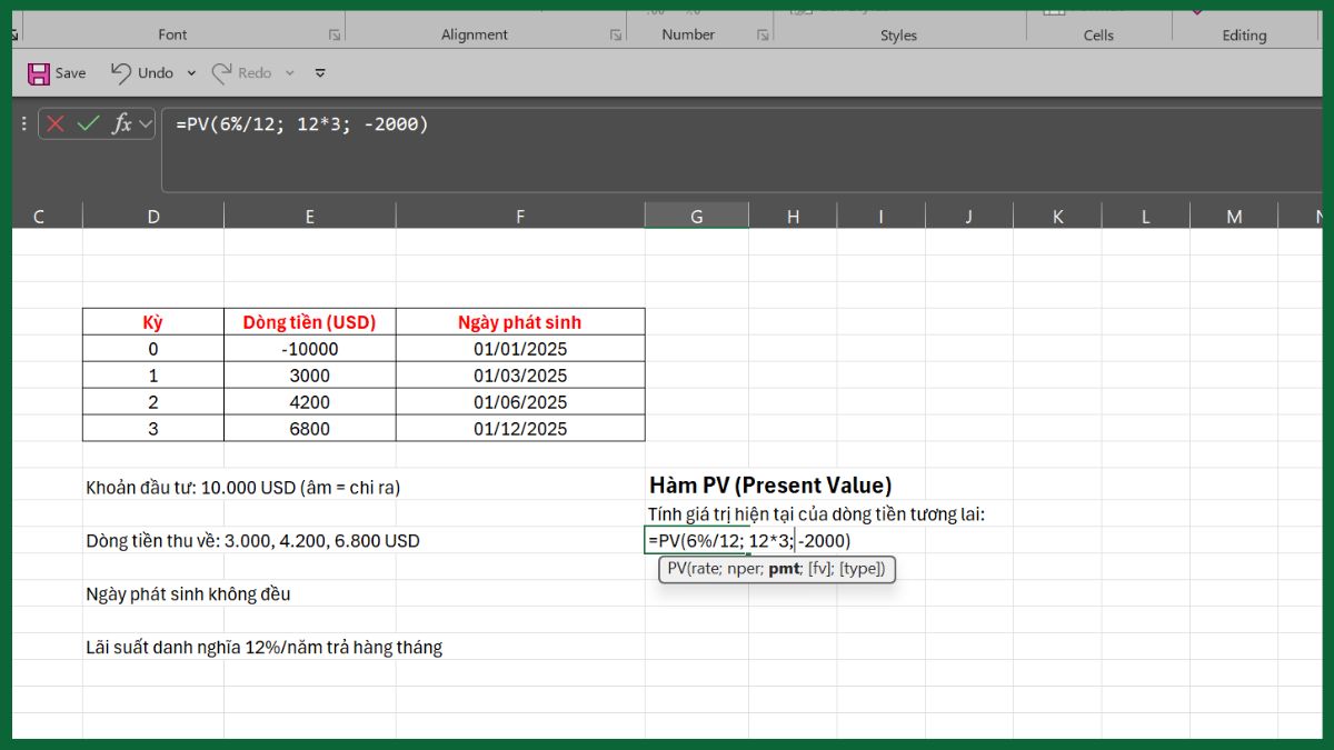 hàm tài chính trong excel - hàm pv