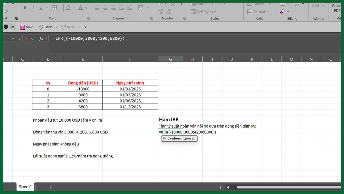 hàm tài chính trong excel hàm IRR