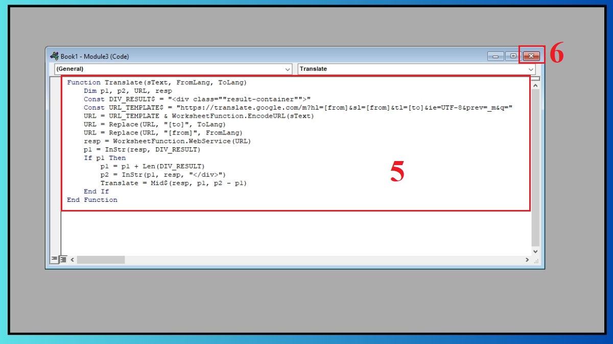 Cách dùng hàm TRANSLATE trong Excel bước 2