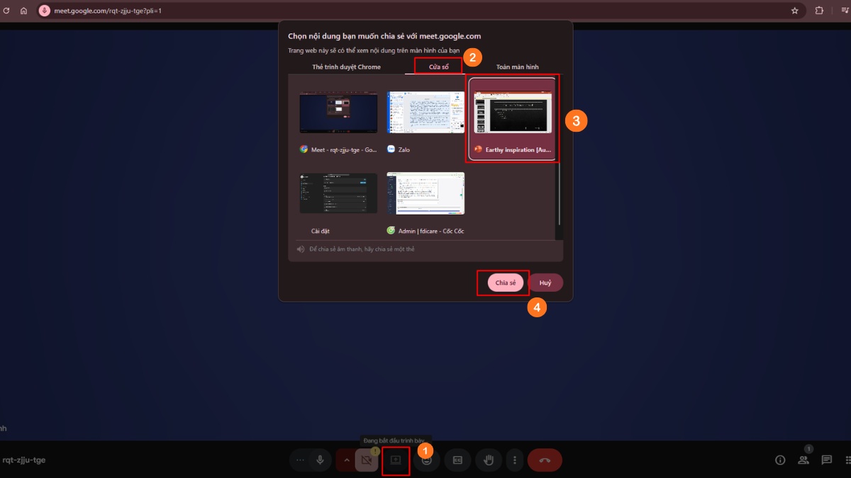 Cách trình chiếu PowerPoint trên Google Meet bằng cách chia sẻ cửa sổ trên google meet
