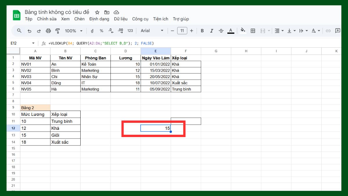 Cách dùng hàm VLOOKUP Google Sheet với hàm query bước 3