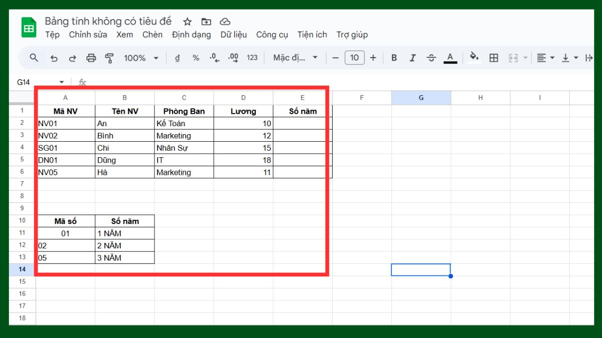 Cách dùng hàm VLOOKUP Google Sheet với hàm right bước 1