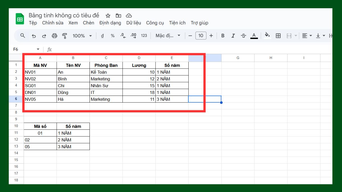 Cách dùng hàm VLOOKUP Google Sheet với hàm and bước 1