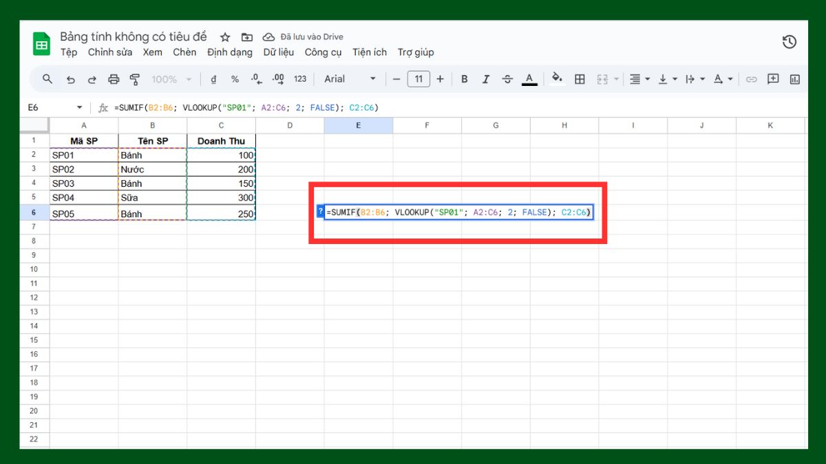 Kết hợp với hàm SUMIF bước 2