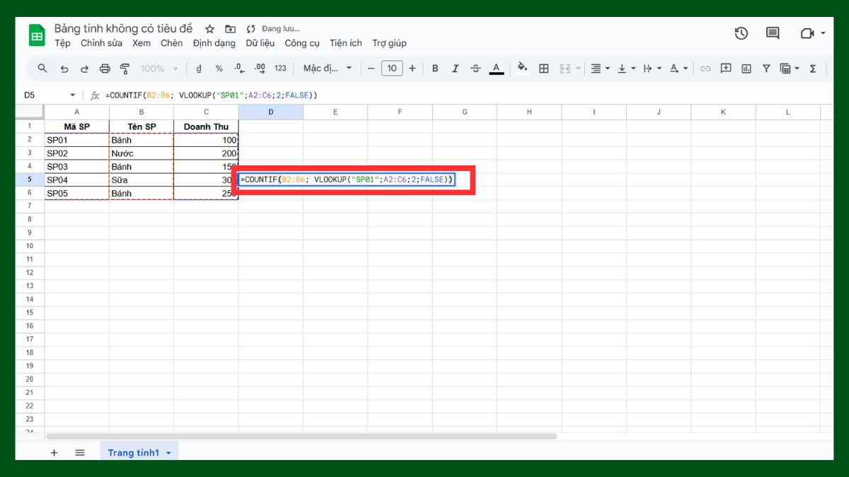 Kết hợp với hàm COUNTIF bước 2